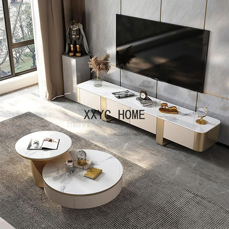 Bright Rock Tv Cabinet Tea Table Combination Italian Minimalist Modern Simple Family Living Room High Class