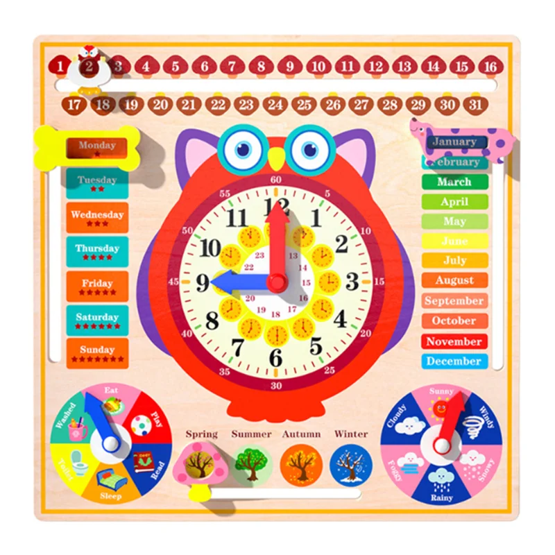 Montessori wall calendar Wooden Frog Clock Toys Weather Calendar Wooden Toys Time Cognition Preschool Educational Teaching Aids