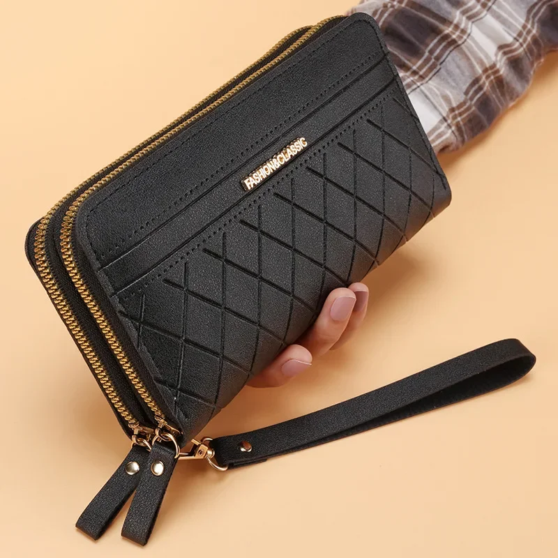 Double Zipper Long Wallet for Women Simple Female Purses Coin Purse Card Holder Fashion Retro Luxury Money Phone Bag Monedero