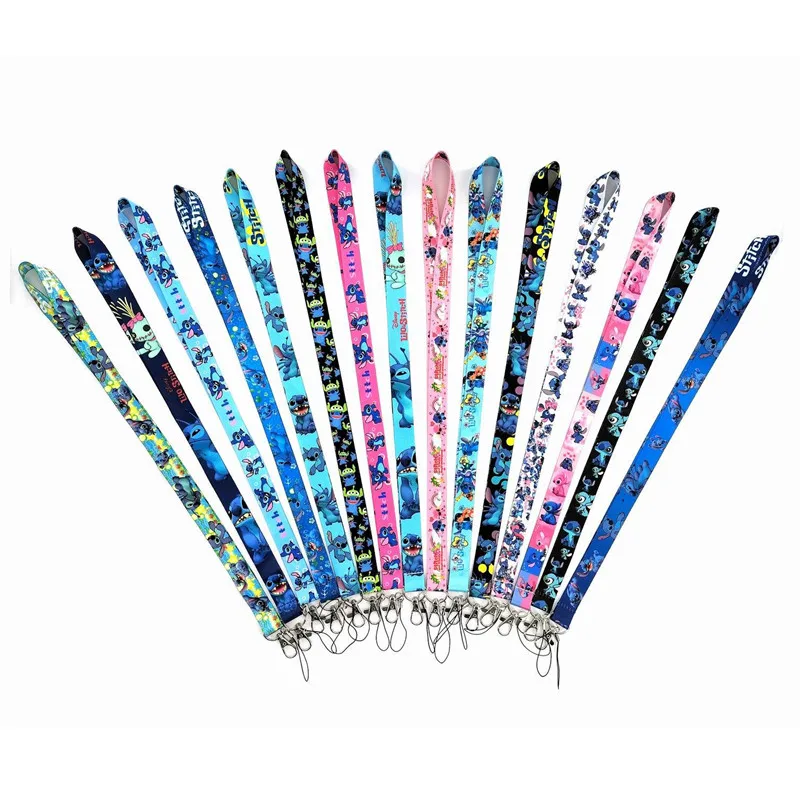 10PCS Cartoon Stitch Mobile Phone Lanyard Keychain For ID Card Gym USB Badge Holder Car Key Neck Wrist Band Anti-lost Strap