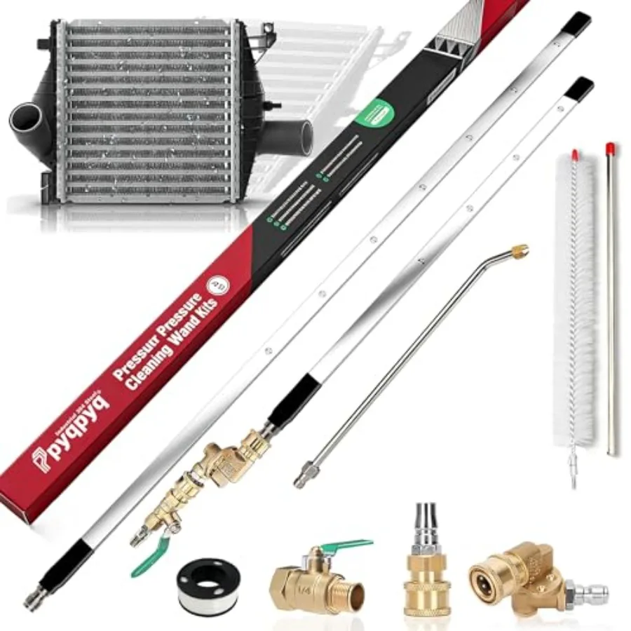 

Radiator Cleaning Wand Set for Cars Trucks Heavy Equipment: 47 24 15 Stainless Steel Dual Water/Air Cleaner, 4500 PSI, Silver B