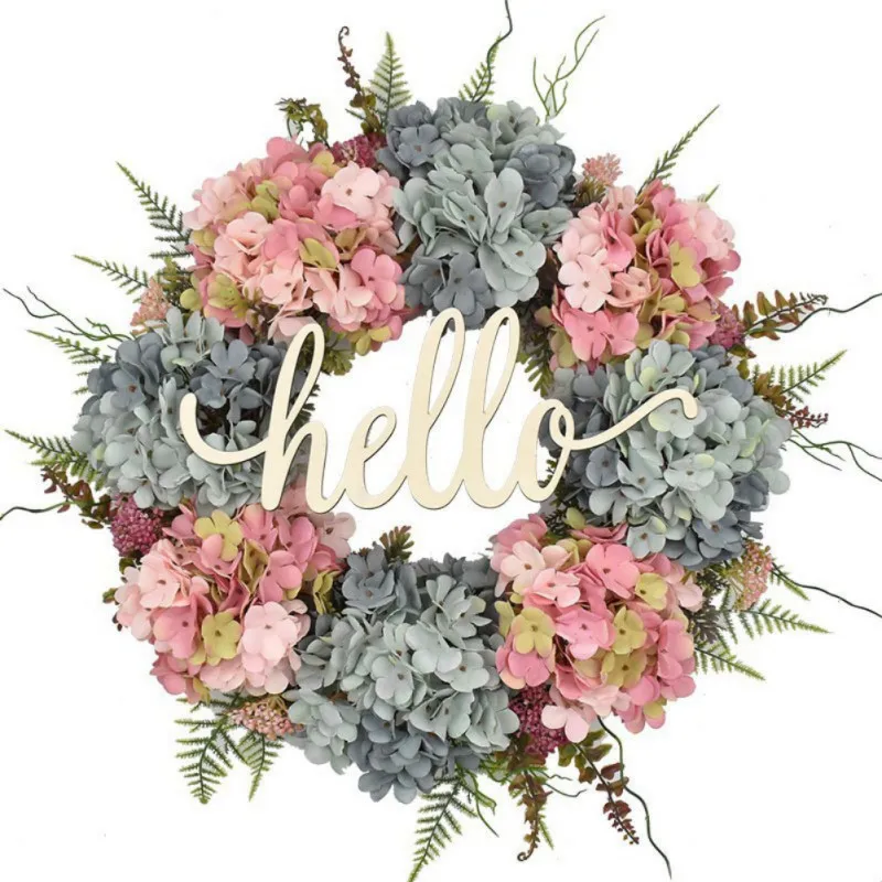 

Artificial Hydrangea Wreath for Front Door Home Decoration Hydrangea Garland Wall Background Wedding Party Decor Hello Wreath