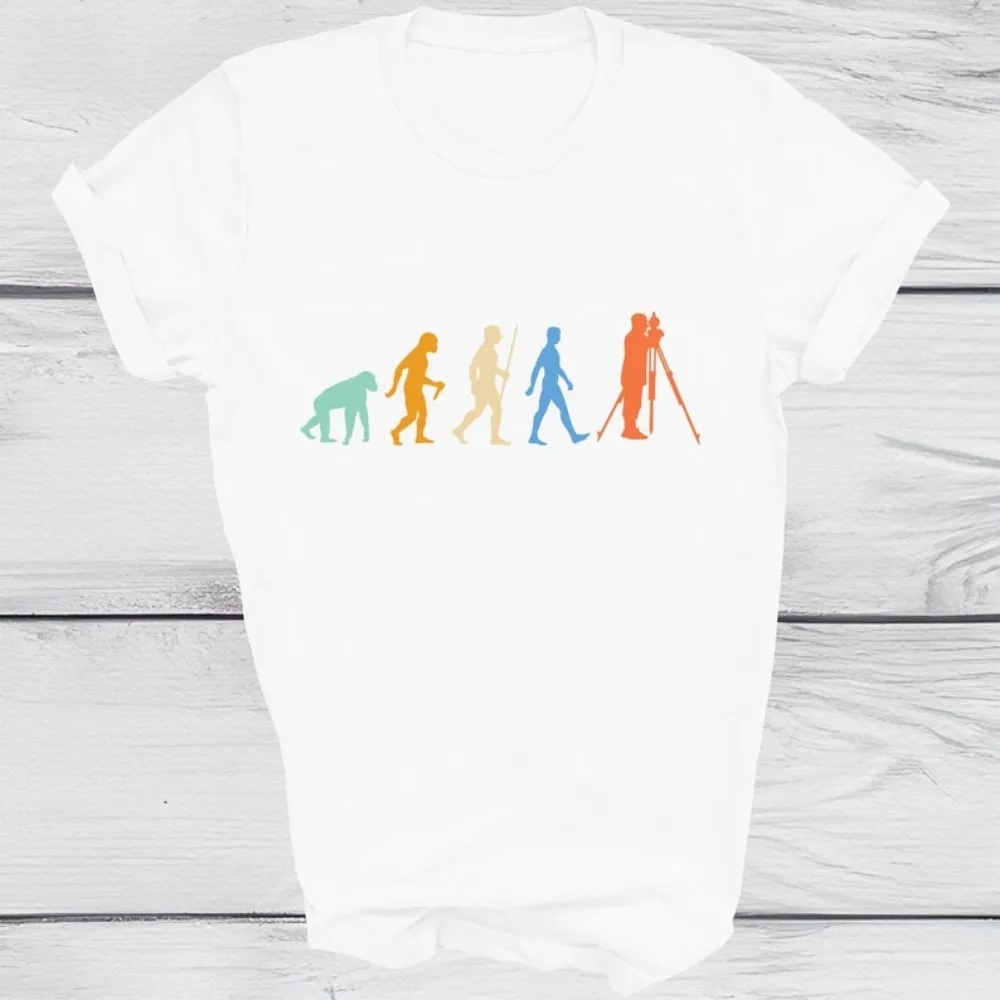 تطور الرجل الطريق المساح تي شيرت مضحك مهندس المدنية قميص ريترو خمر التي شيرت هدية عيد ميلاد الأسرة يعرض المحملة القمم