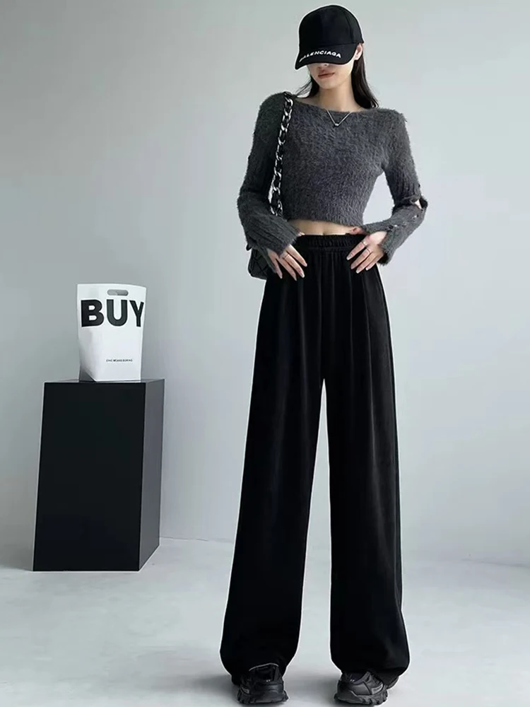 Vintage Corduroy Wide-Leg Pants for Women Autumn High Waist Loose Casual Trousers Women Female Streetwear All-Match Sweatpants