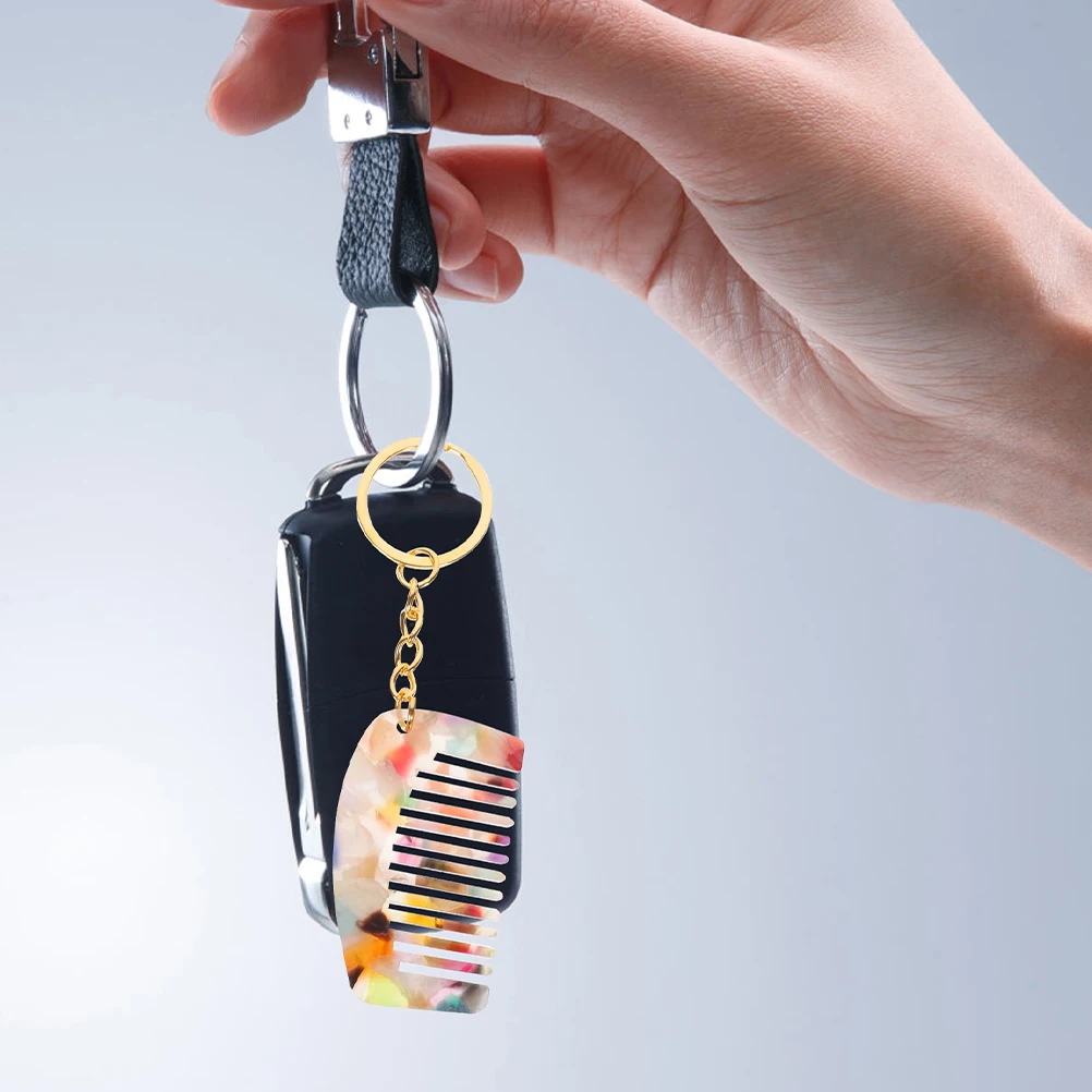 

4 Pcs Mini Keychain Combs Portable Acetate Wide Tooth Hair Detangler Travel Small Comb Various Colors Patterns Beige Leopard