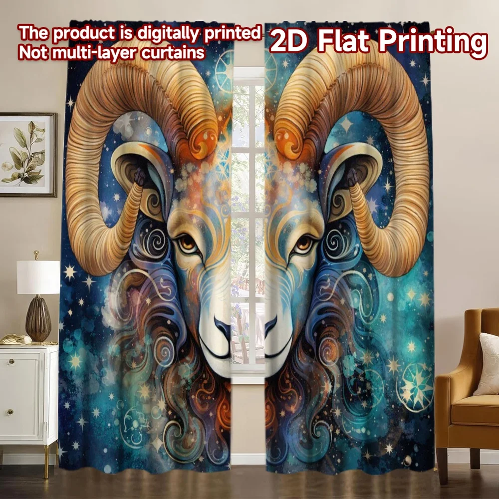 2D FLAT PRINTING 2-teilige Vorhänge (ohne Stange) Zodiac Aries Cosmic Art Beliebte Vorhänge und Gardinen Vielseitige Polyester-Vorhänge