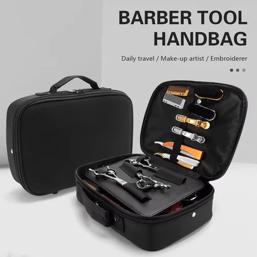 Bolsa para cortadora eléctrica de peluquero de cuero PU, bolsa de almacenamiento de herramientas de peluquería, organizador de afeitadora de viaje, bolsa con soporte para recortadora