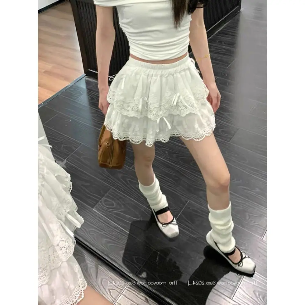 Modieuze Strik Gelaagde Rok Met Balletstijl Mesh Kanten Rok Met Hoge Taille Tutu Mini-Jurk