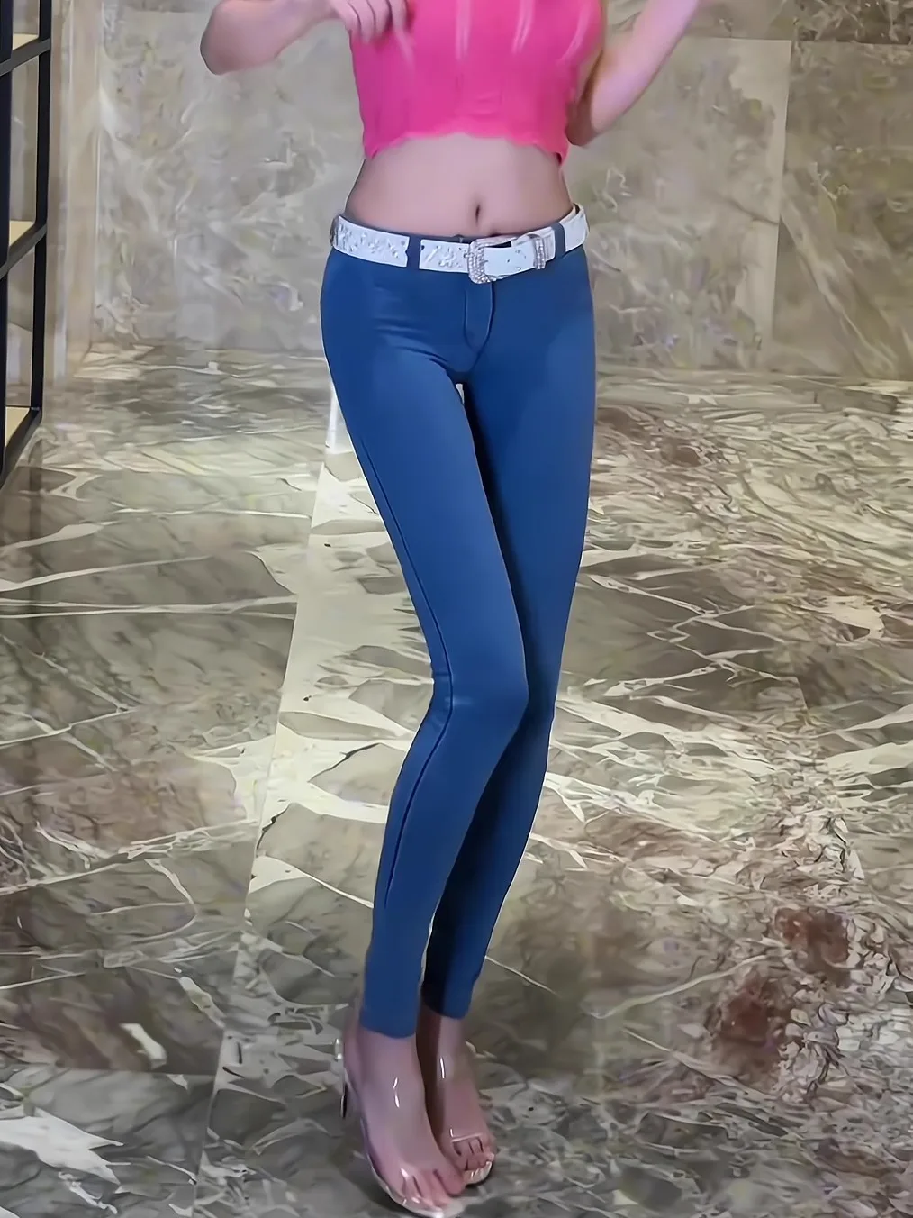 Jean slim taille basse en coton extensible pour femme, pantalon Long crayon bleu clair, Sexy, élastique, fesses pêche, amincissant