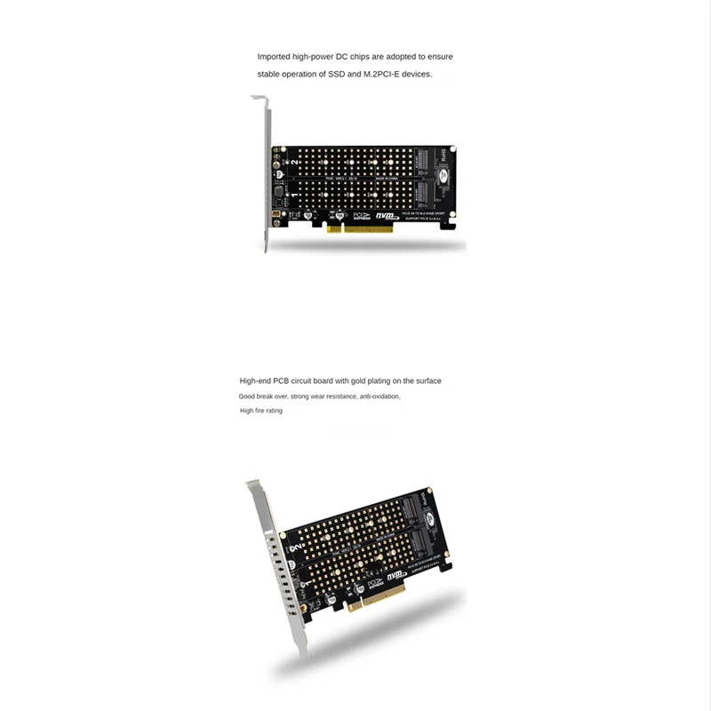 TOP PCI-E X8 Double Disk RAID Card NVME M.2 M KEY SSD Expansion Adapter Extended Dual NVME RAID PCI-E X8 Split Card