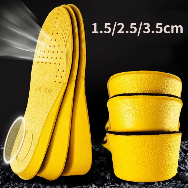 1.5/2.5/3.5cm Invisiable Height Increase Insoles Women Men Yellow Shoes Sole Pad Breathable Shock Absorption Feet Care Cushion