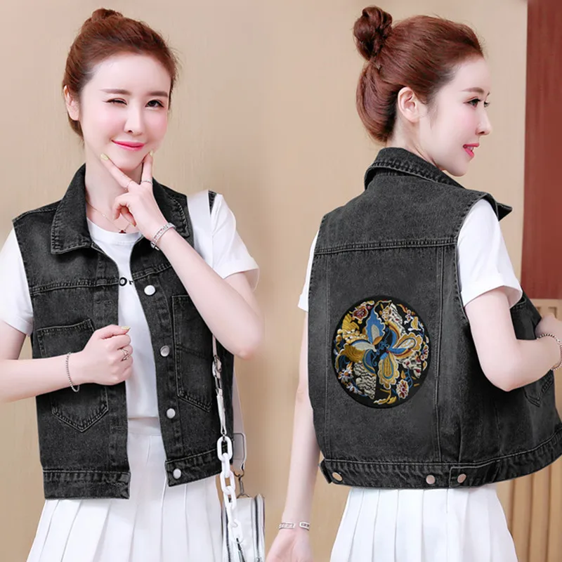 

Весна-лето 202, женский универсальный джинсовый жилет большого размера ort Street Sle Jaet, повседневный топ для поездок на работу, ручная работа, расстояние...