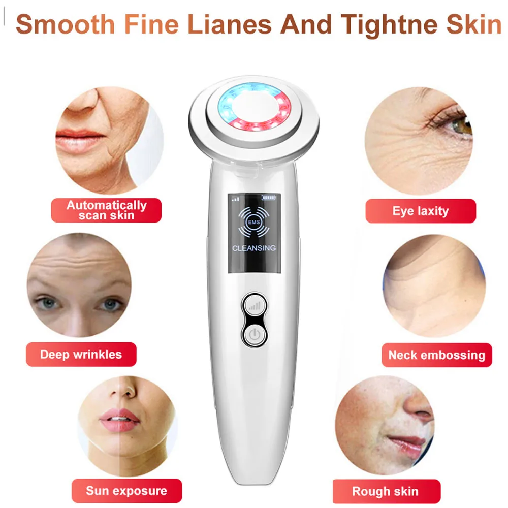 Dispositivo di bellezza a microcorrente Massaggiatore facciale a luce rossa 3 in 1 Solleva stringe il viso collo riduce le rughe gonfiore infusa nutriente