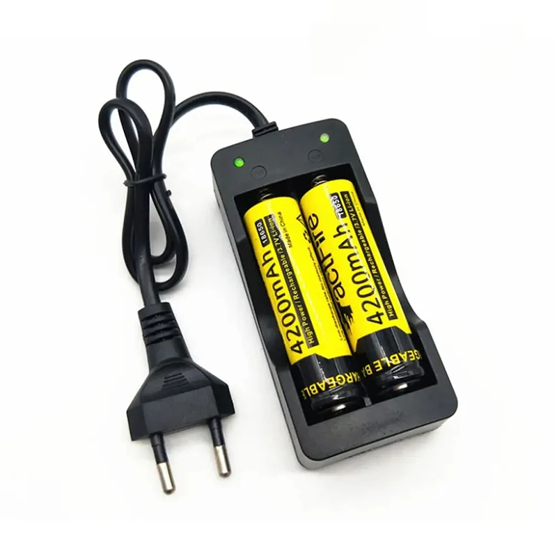 18650 Battery Charger EU Plug 2 Slots Smart Charging Safety Fast Charge 18650 Li-ion Rechargeable Lithium Battery Charger 4.2V