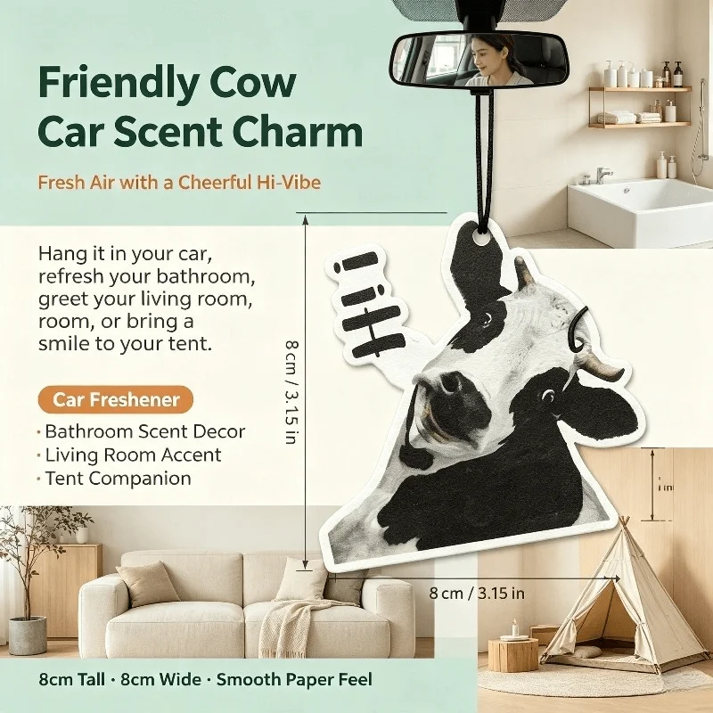 Car Air Freshener Cute Hi Cow Farm Animal Hanging Scent Card for Car Rearview Mirror Decor Ornament Gift