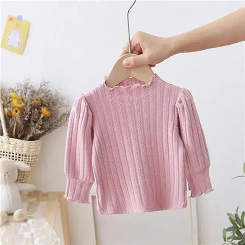 

1-6Years Toddler Baby Long Sleeve T Shirts Kids Soft Lace Collar Tees Tops Infant Base Shirt in Pink Beige 2 3 4 5