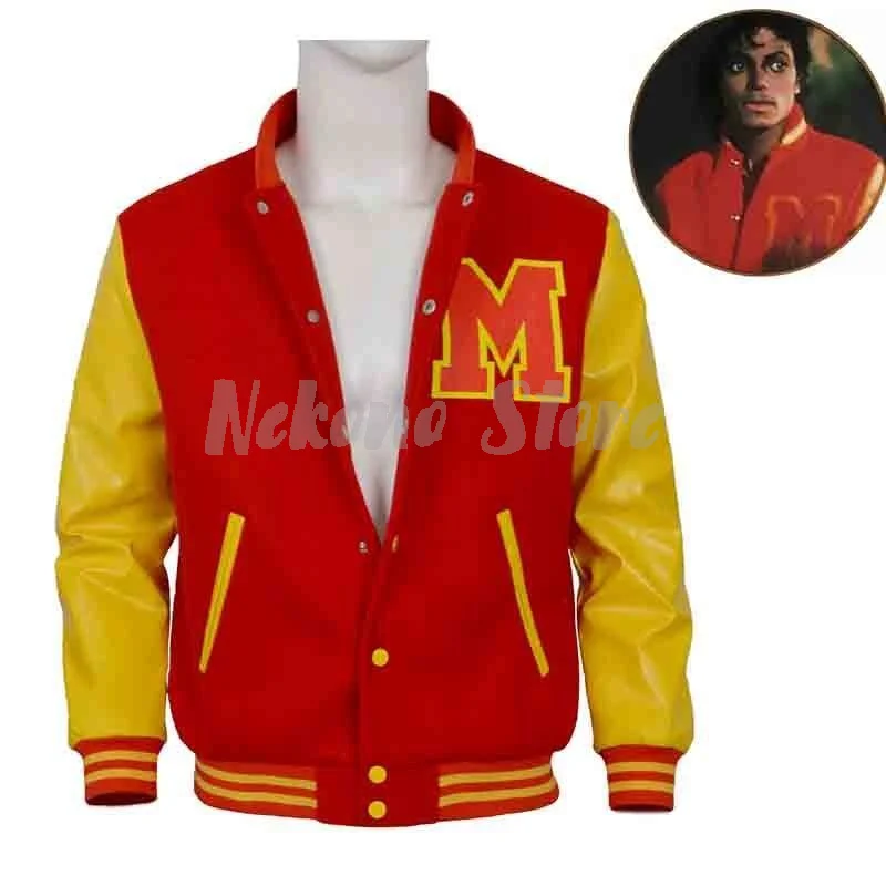 Michael Jackson Classic Retro Jacket Red Yellow Colorblock Men's Varsity Bomber Coat Stage Costume Daily Outfit