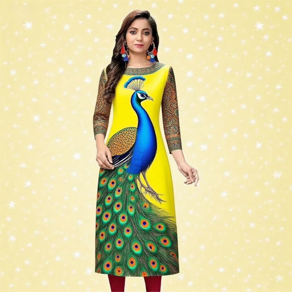 ชุดมุสลิมผู้หญิง แฟชั่นทันสมัย สไตล์ชาติพันธุ์ ทรงตรง ลำลอง ชายผ่า ลายช้าง อาบิโต้ ดอนน่า มุสุลมา