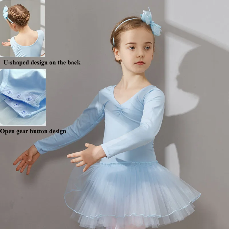

Girls Ballet Dress Long Sleeve Skirted Leotard With Tutu Skirt Toddler Dance Dress Ballerina Outfits Children Performance Clothe