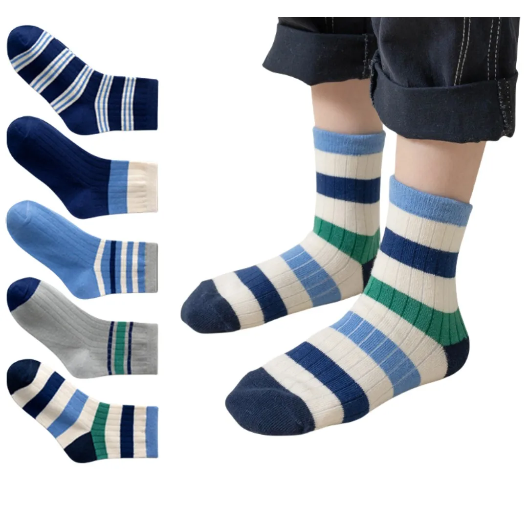 5 Paar Kinder-Baumwollsocken für Jungen und Mädchen, hochwertige, atmungsaktive Socken, modisches Design, Studenten, Schulsocken