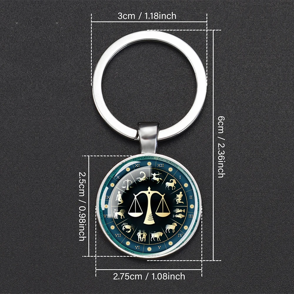 12 Constellation Keychains Luminous Zodiac Sign Glass Dome Double Side Pendant Key Chains Birthday Gift Car Keyring  Accessory