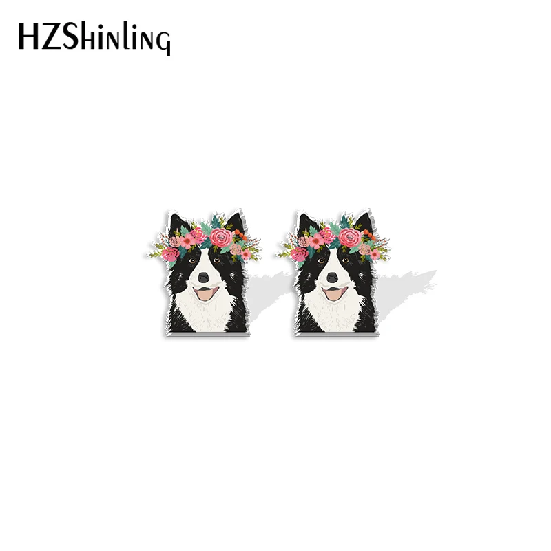 2022 New Border Collie Stud Earring Funny Dog Acrylic Resin Earrings Epoxy Handmade Jewelry Gifts Friends