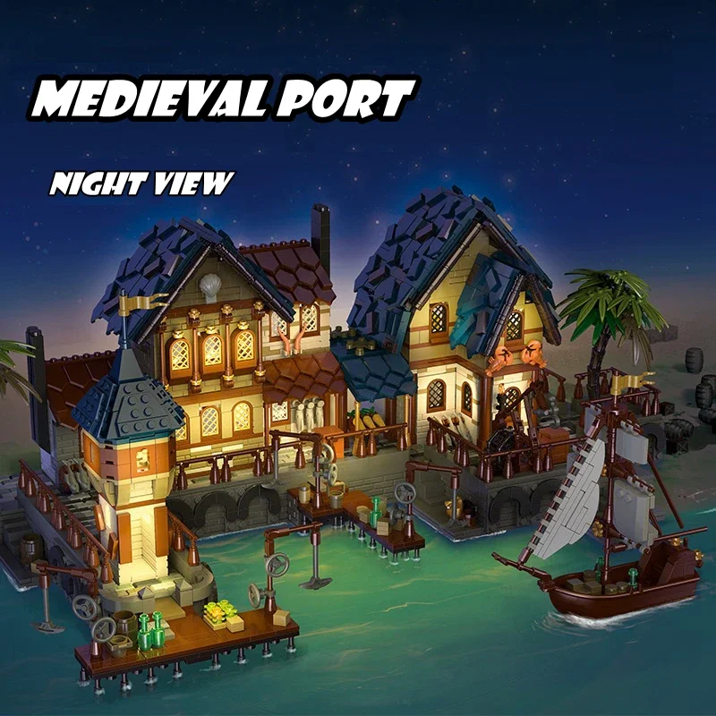 

Medieval Castle Modular Buildings MOC 89152 Medieval Ship Harbor Port Model 2979PCS Building Blocks Brick Puzzle Toys Kids Gift