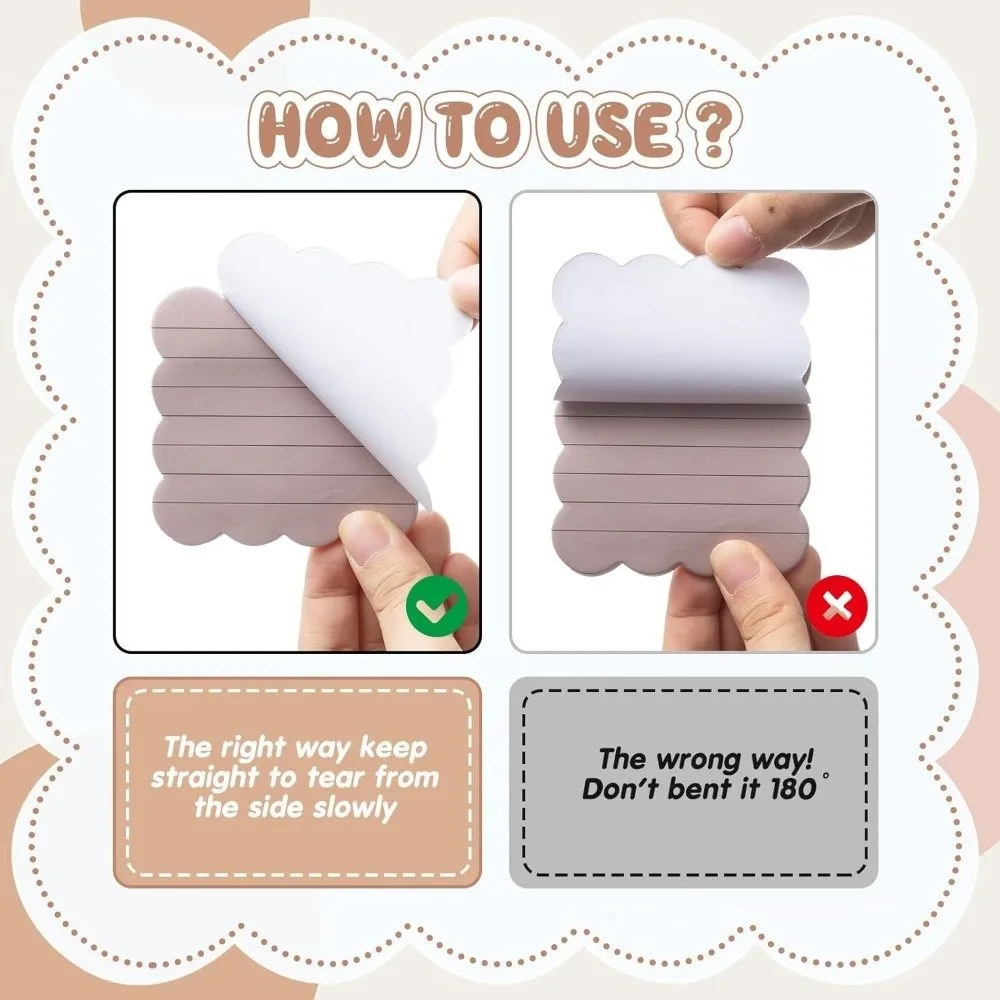 240 Sheets Self-adhesive Self Sticky Notes Vintage Colors Blank Note Pads Wavy Note Pads Adhesive Backing Wavy Edge