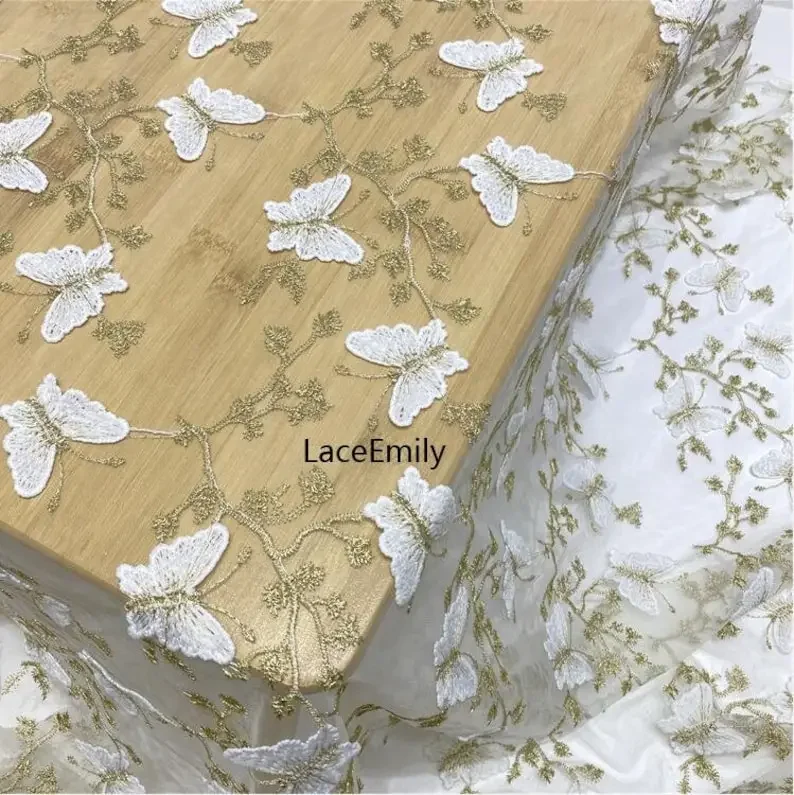 3D蝶レース生地、蝶金糸刺繍チュール生地、ウェディングドレス、ガールズドレス、パーティードレス、ブライダルベール用