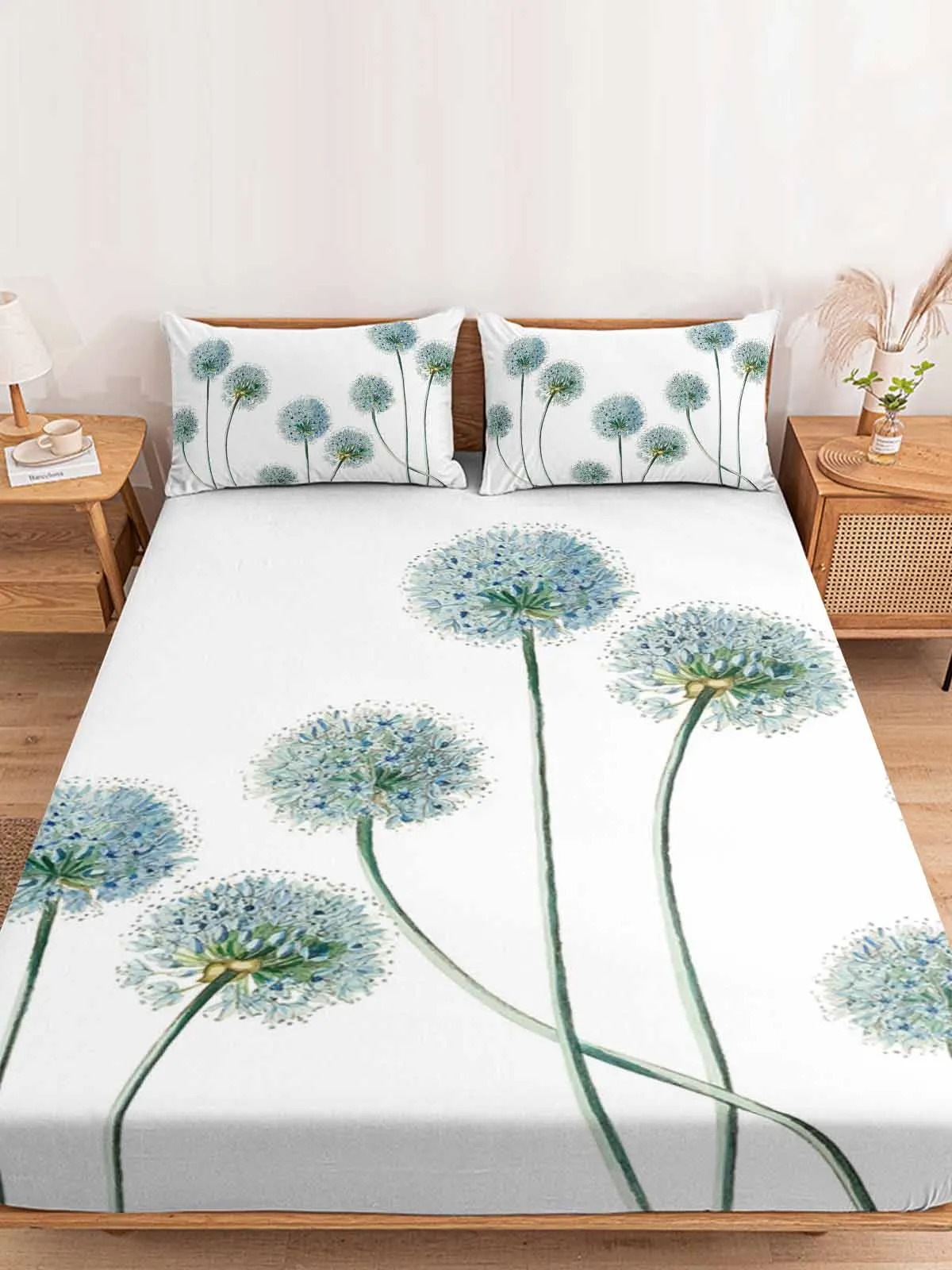 

Dandelion Retro Flower Plant Queen Size Bed Mattress Fitted sheet Elastic Rubber Band Non-slip Bed Sheet Pillowcase Set