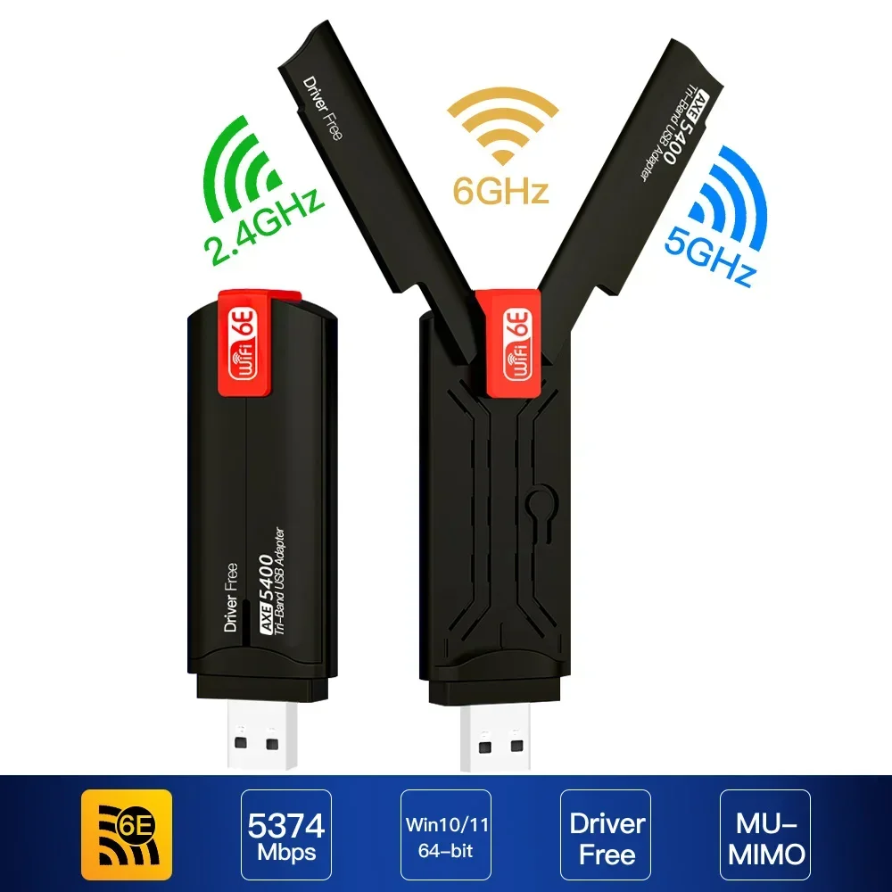 5400Mbps USB WIFI 6E Adapter 2.4G 5G 6GHz Wifi6 USB 3.0 Dongle Wireless Network Card MU-MIMO Driver Free for Win 10 11