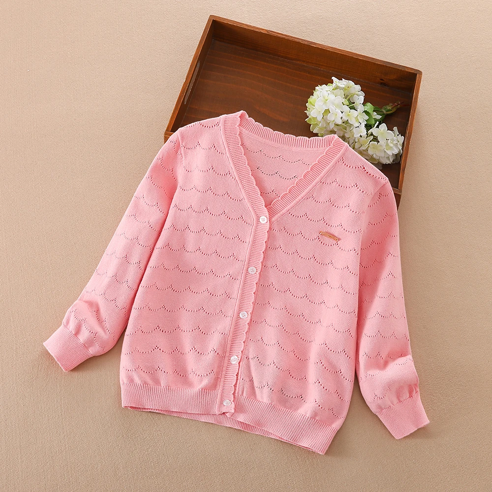 Kids Summer Clothes Girls Lightweight Cardigan Sweater Buttons Long Sleeve Casual Knitted Thin Breathable Outwear