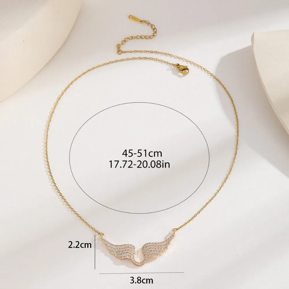 رائعة فاخرة مشرقة مليئة بالزركون الذهب اللون أجنحة الملاك قلادة للنساء مصمم الأزياء والمجوهرات والاكسسوارات #4