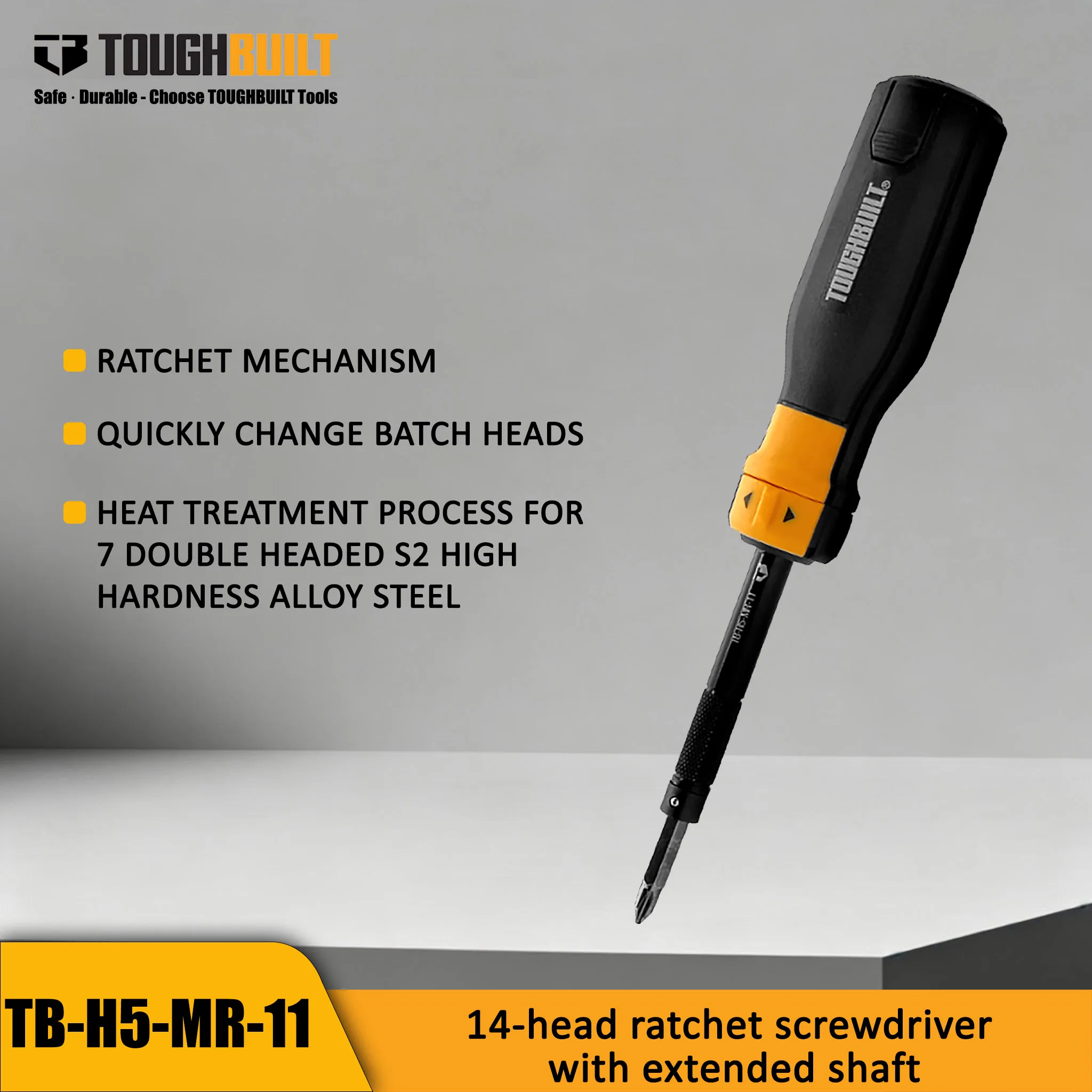 Tournevis à cliquet long TOUGHBUILT à 14 têtes, ensemble d'outils de réparation multifonctionnels, fonctionnement manuel TB-H5-MR-11