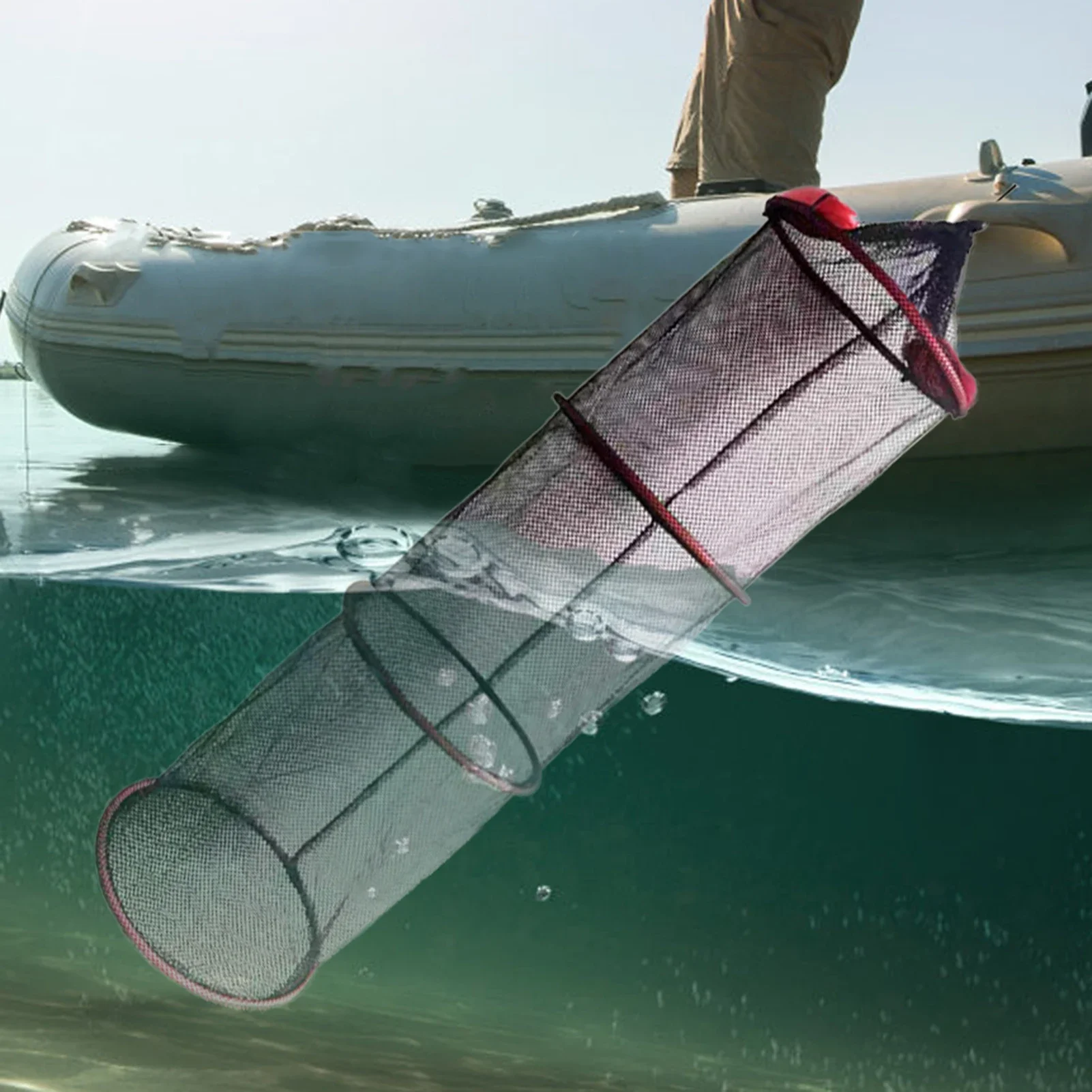 

Плавающая рыболовная сеть, утолщенная тканая корзина для ловли рыбы и креветок, портативный сетчатый бак для захвата, сумка для хранения, сетка с защитой от прыжков, карман для лобстеров