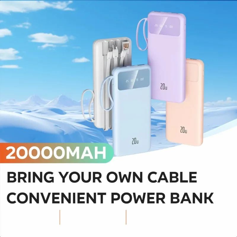 

Bring Your Own Cable Convenient Power Bank 20000mAh Large-capacity Fast Charging Mobile Power Supply