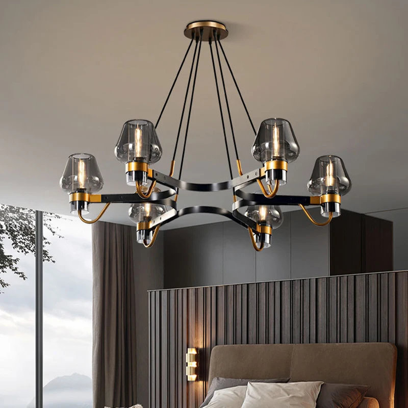 

modern gray glass chandelier brushed gold black wires hanging lamp living dining room rectangle chandeliers indoor lighting