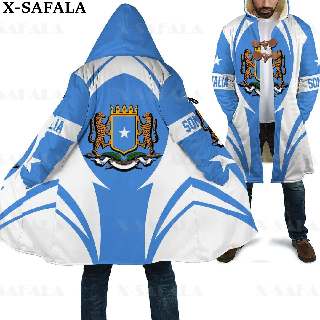 Somalia Emblem Action Flag Country Art  Thick Warm Hooded 3D Print Cloak Men Overcoat Coat Windproof Fleece Cape Robe Blanket-1