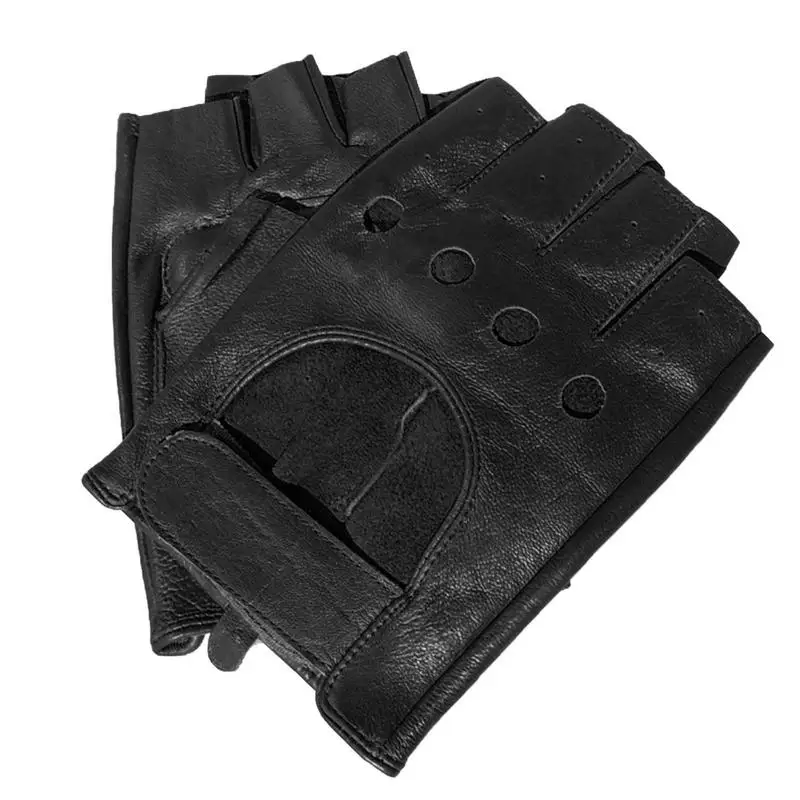 Riding Gloves For Men Leather Fingerless Motorcycle Gloves Bicycle Motocross Genuine Leather Gloves Sheepskin Riding Gloves