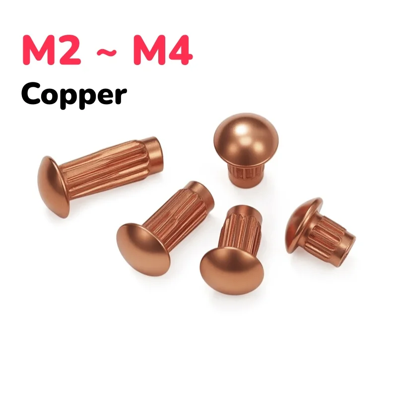 GB827 M2 ~ M4 Knurled Solid Copper Rivets Purple Copper Round Head Knurled Rivets for Name Plate Label Brand