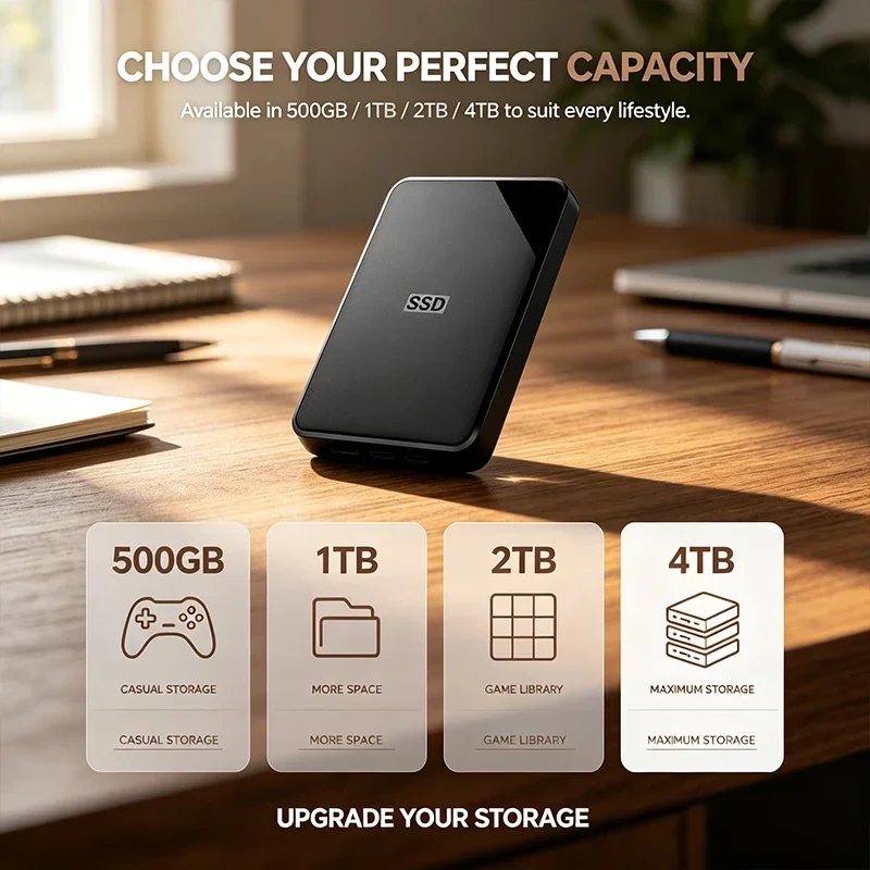 External SSD Portable USB3.2 Stable New 4TB 2TB 1TB 500GB Drive Encrypted Backup PC Laptop Mac Pocket Sized Unleash Speed