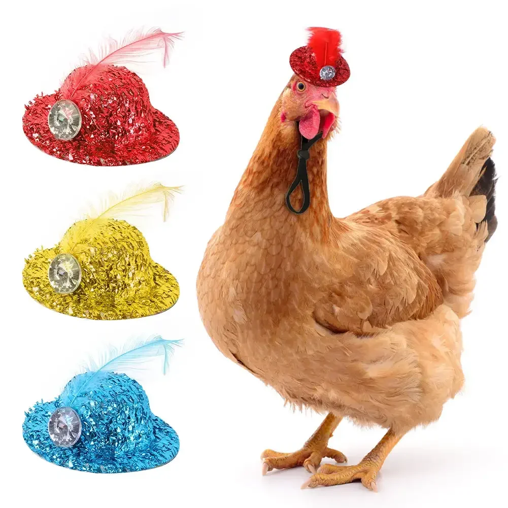 Chicken Hats for Hens Tiny Pets Feather Top Hat with Adjustable Elastic Strap Rooster Duck Parrot Poultry Stylish Show Costum