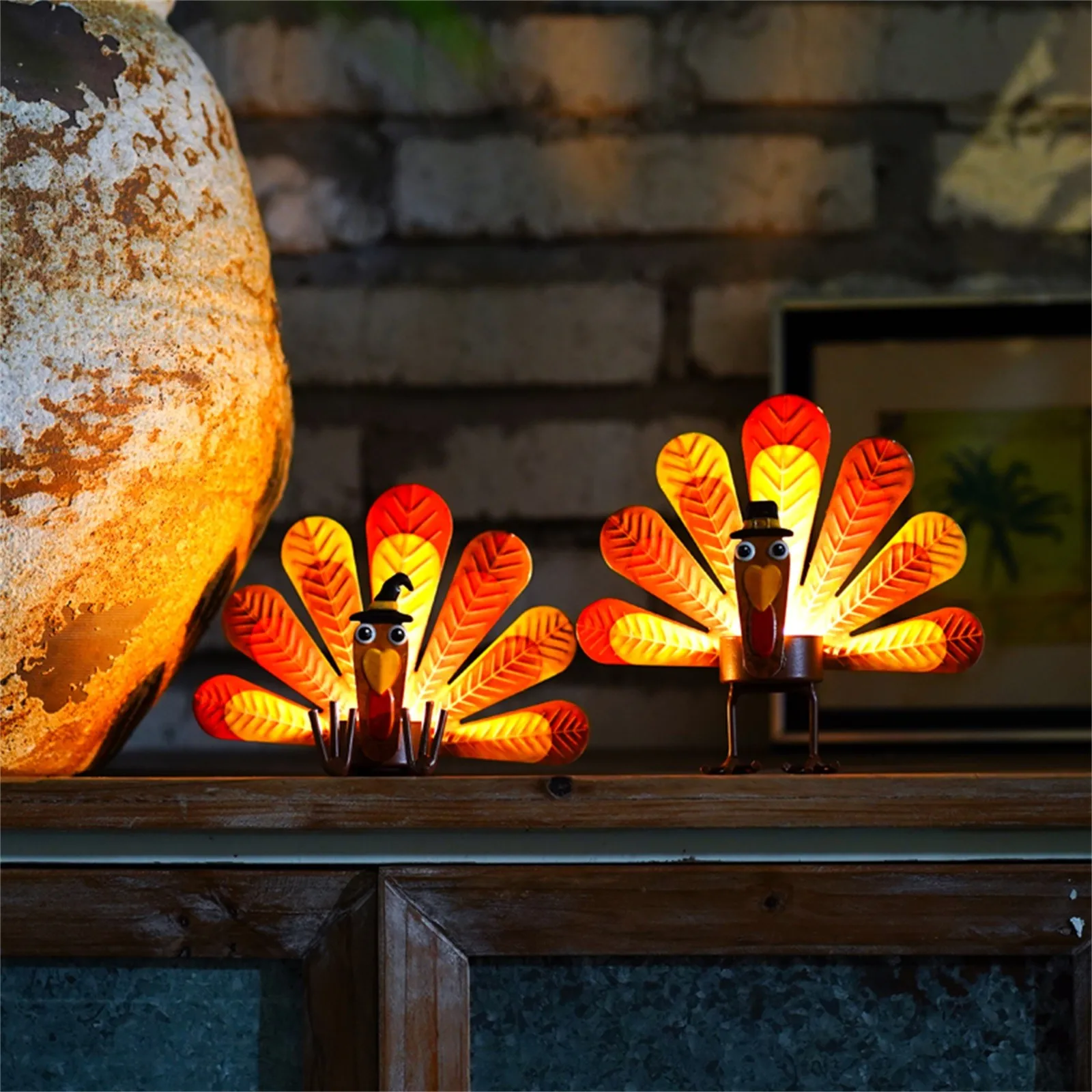 Cute Metal Turkey Tea Light Candle Holder Thanksgiving Decoration Candle Holder Sitting Turkey Tea Light Candle Light Decoration