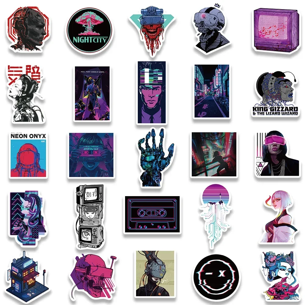 50Pcs Cartoon Cool Cyberpunk Stickers Graffiti Decals Helmet Motorcycle Skateboard Laptop Waterproof Sticker Toys Decor