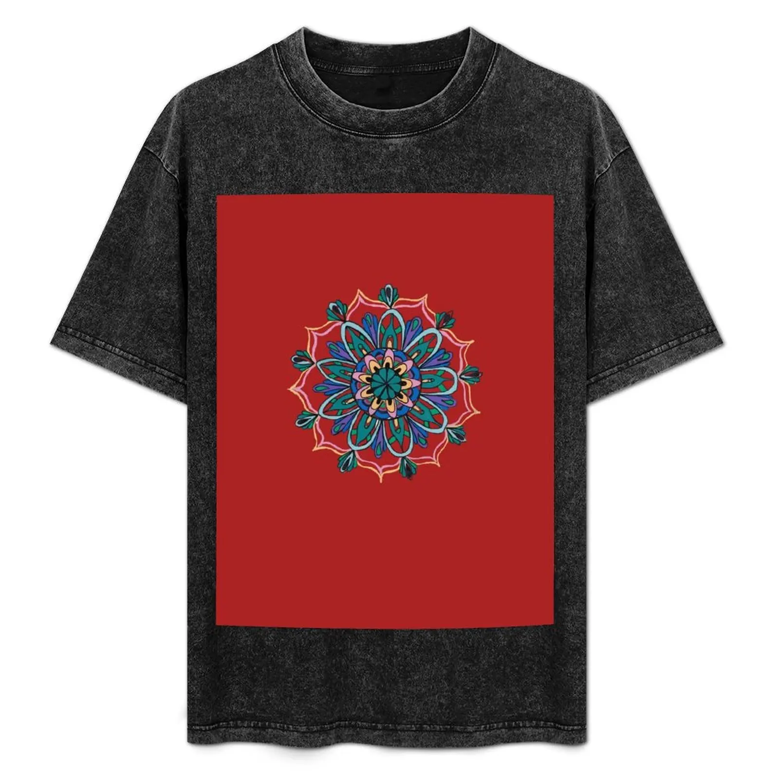 

Pink and Gold Floral Mandala T-Shirt Basic Crew Neck Short Sleeve Top