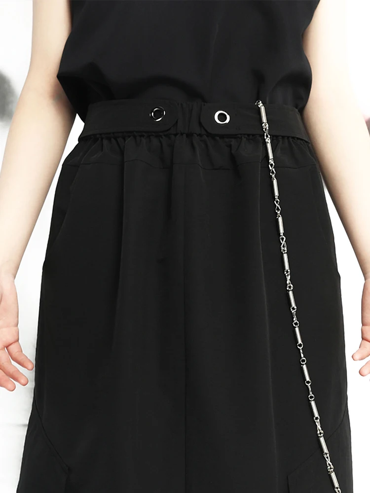 Oink Oink Elegant Sporty Long Skirt Straight Cut with Broken Print Contradictory Aesthetic Beauty Zipper H-Line Youth Polyest...