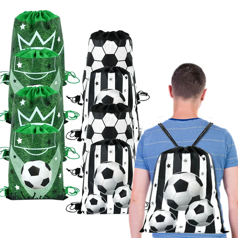 3–10 Stück Fußball-Fußball-Thema-Geschenktüten, Vlies-Kordelzug, Goodie-Tasche, Rucksack für Kinder, Sport, Geburtstag, Party, Gastgeschenke, Dekorationszubehör
