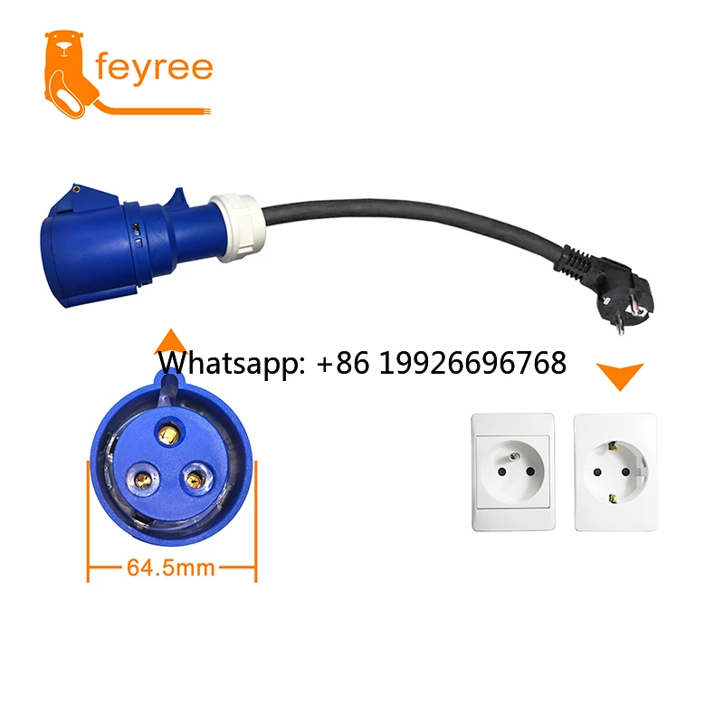 

Feyree 7KW Single Phase 32A Socket to Single Phase 16A Eu Plug 3.5KW Plug Adapter Ev Charging Cable for Charger Electric Vehicle