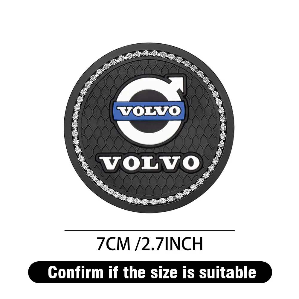 1/2PCS Car Diamond Coasters Water Cup Non-Slip Waterproof Pad For Volvo Rdesign AWD C30 C70 S40 S60 S70 S80 S90 V40 V50 V60 V70