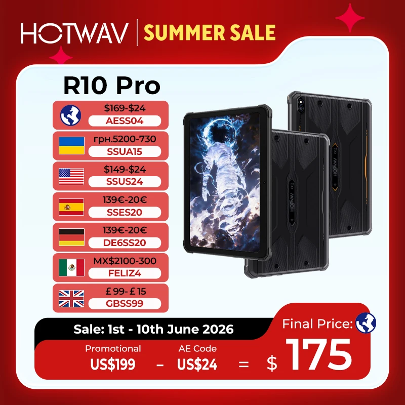 HOTWAV R10 Pro Rugged Tablet 10800mAh Massive Battery 10.1'' HD+ Display Pad Android 14 8GB 256GB 13MP 4G Global Tablet PC